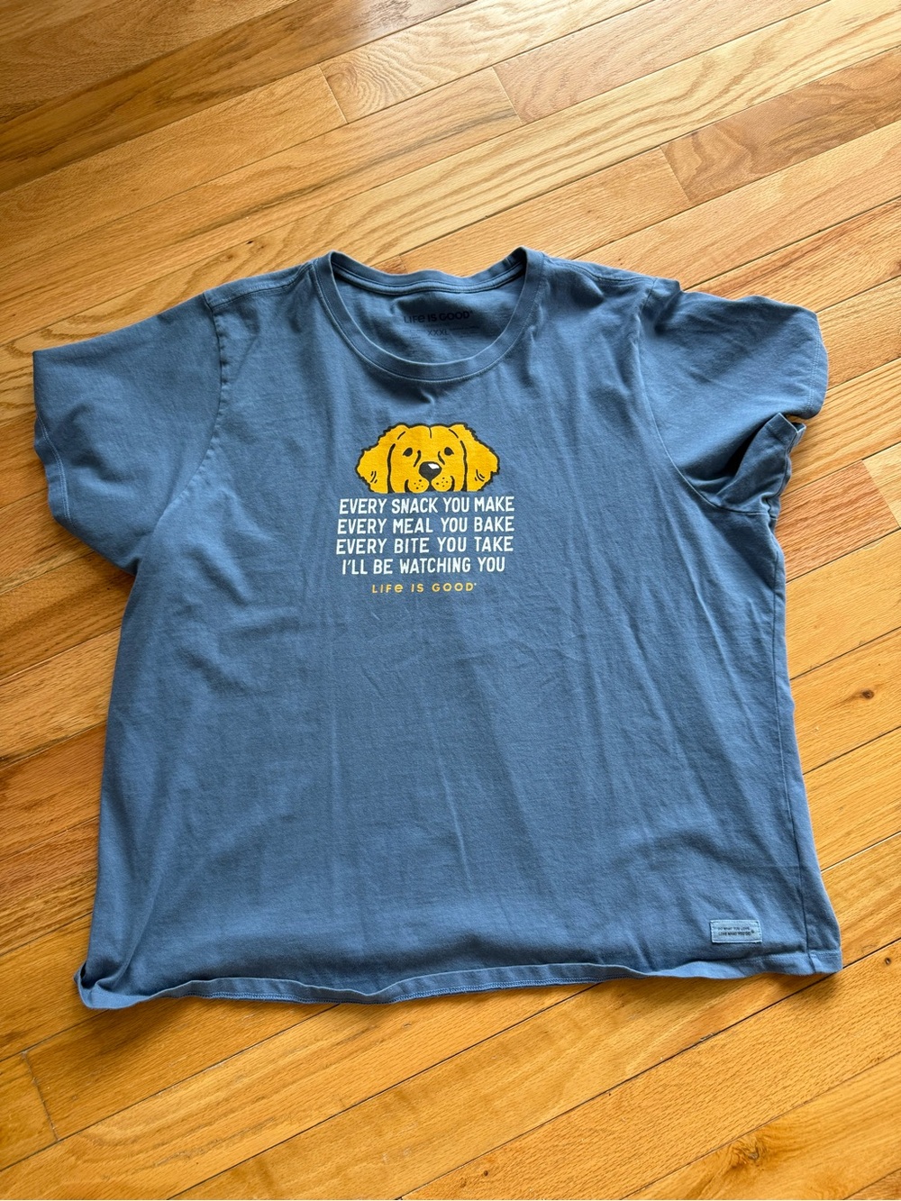 Life Is Good Blue Tee with Yellow Dog Graphic